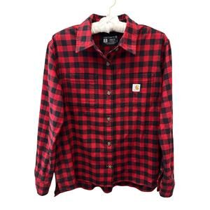 CARHARTT | Red Buffalo Plaid Flannel Button Down Shirt Loose Fit | Small 4/6